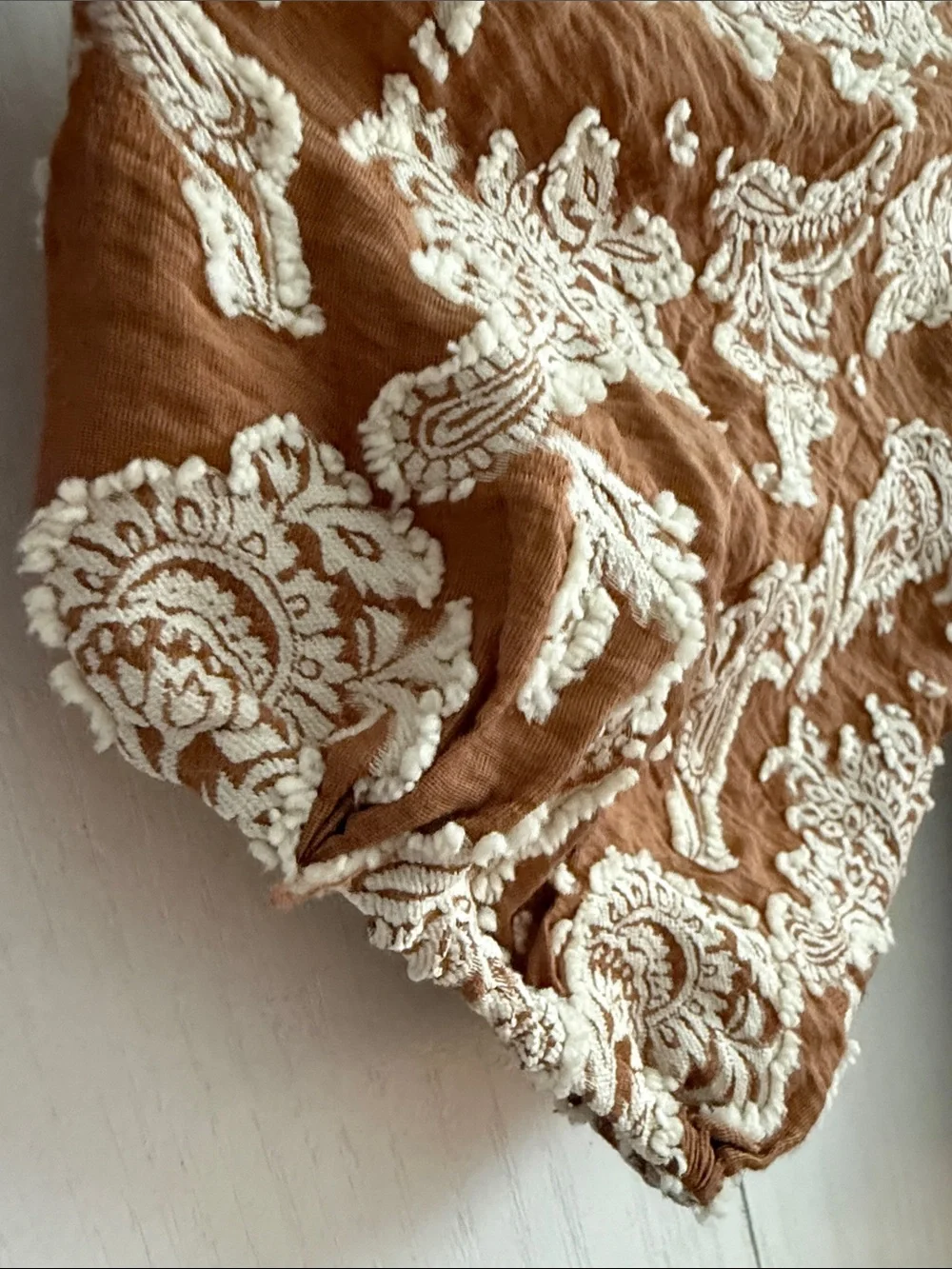 Anthropologie Jacquard Paisley Button Down Top 3/4 Puff Sleeve Romantic Boho Sz